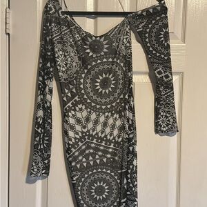 Fashion Nova Monochrome Geometric Long Sleeve Dress